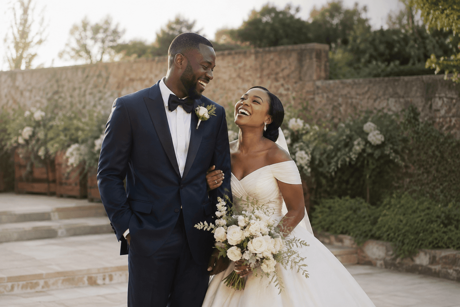 Wedding couple in the fictional Amara and Tobi design study