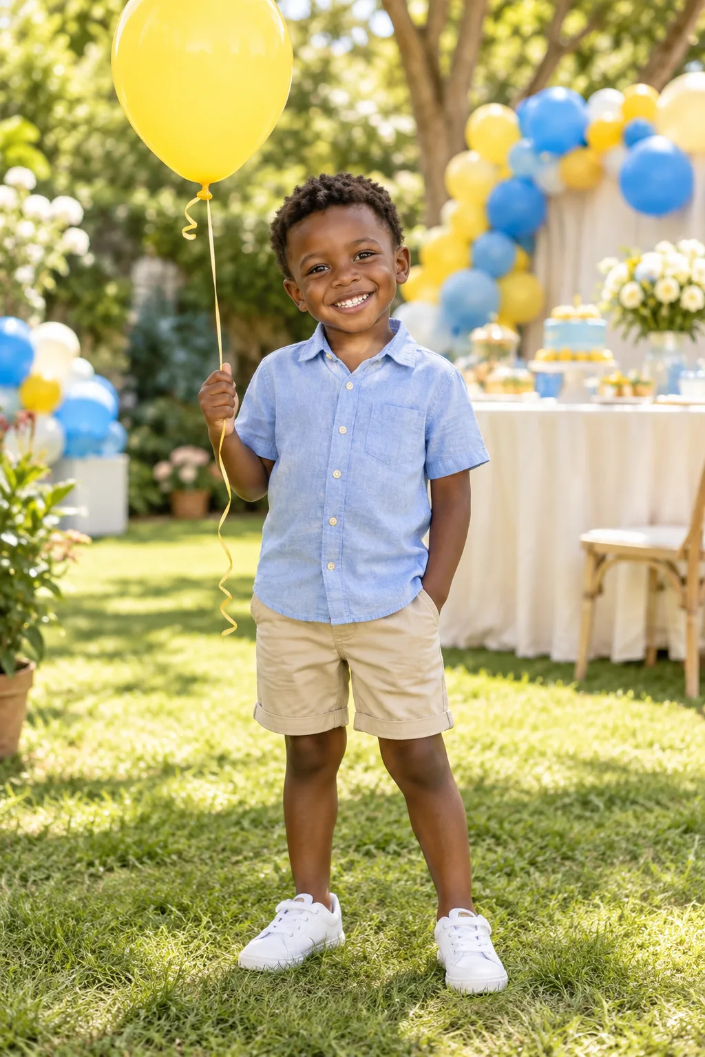Nnamdi holding a yellow balloon, fictional sample photograph