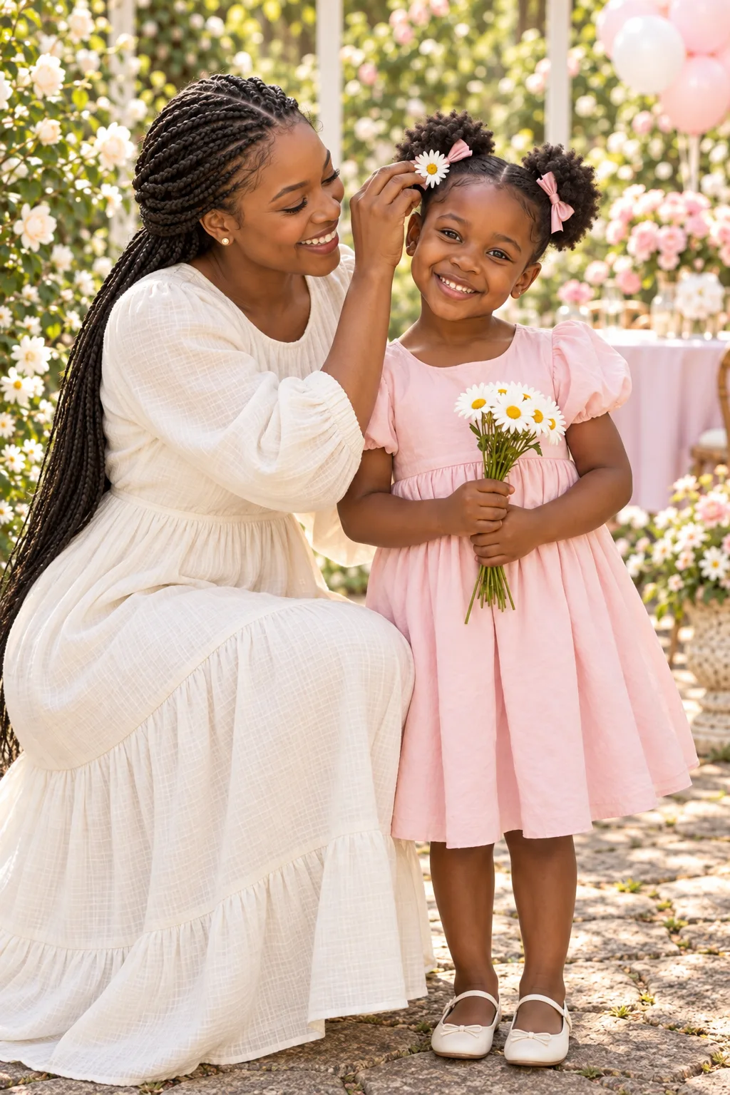 Dara laughing with her mother, fictional sample photograph