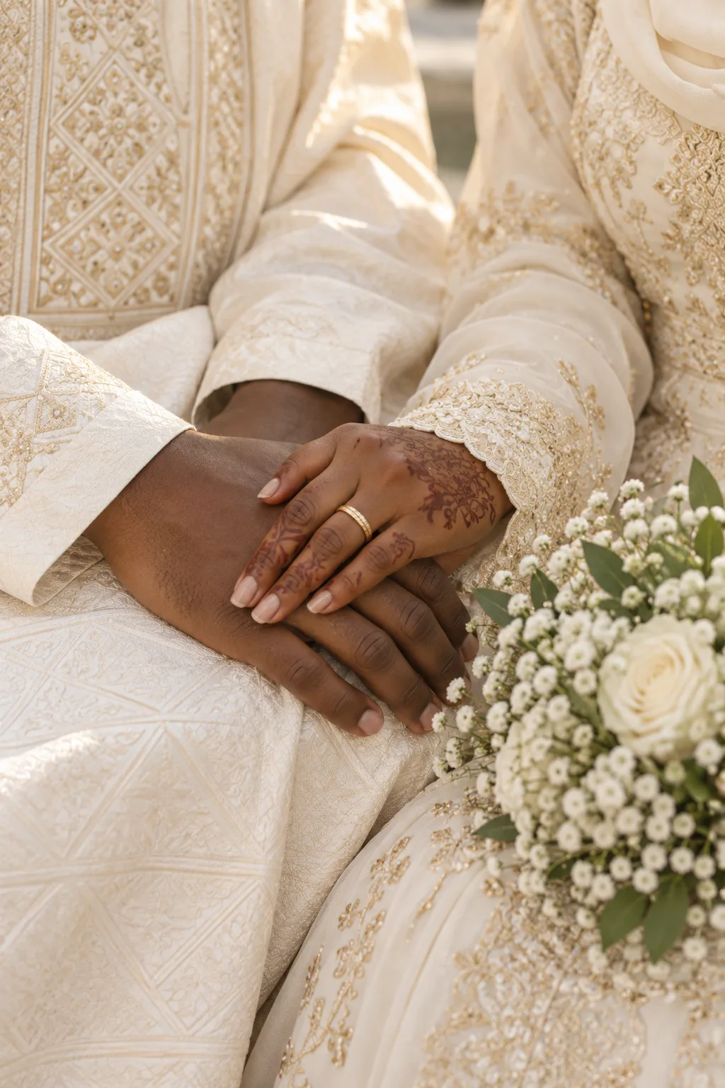 Zara and Ibrahim’s hands with fine bridal henna, fictional sample photograph
