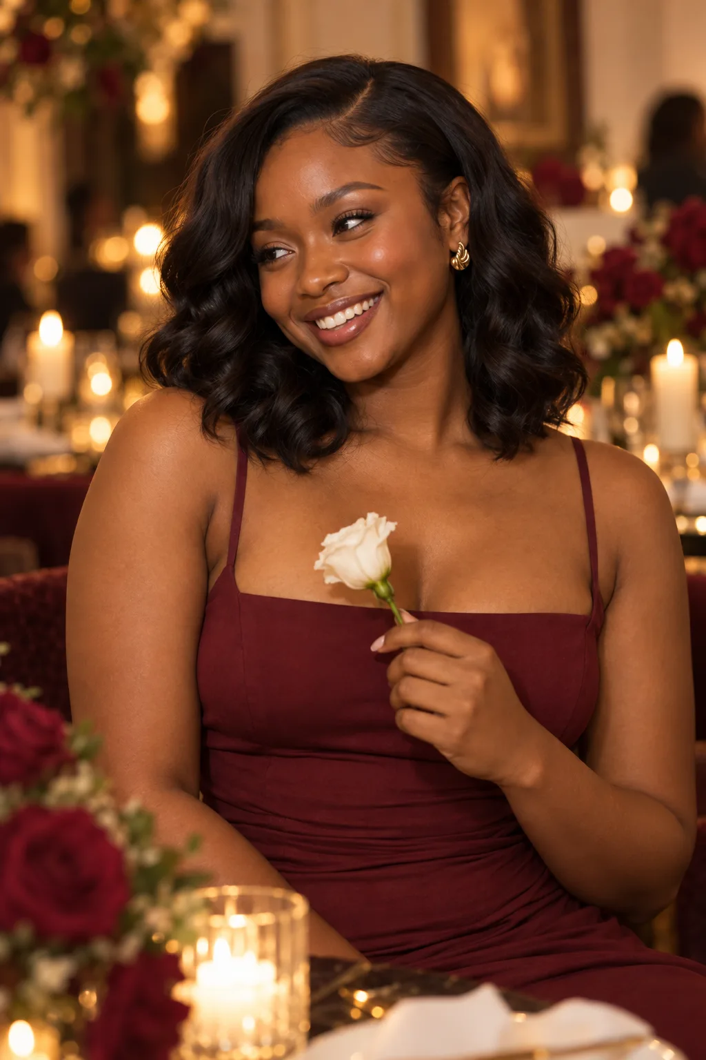 Close portrait of Tomi smiling, fictional sample photograph