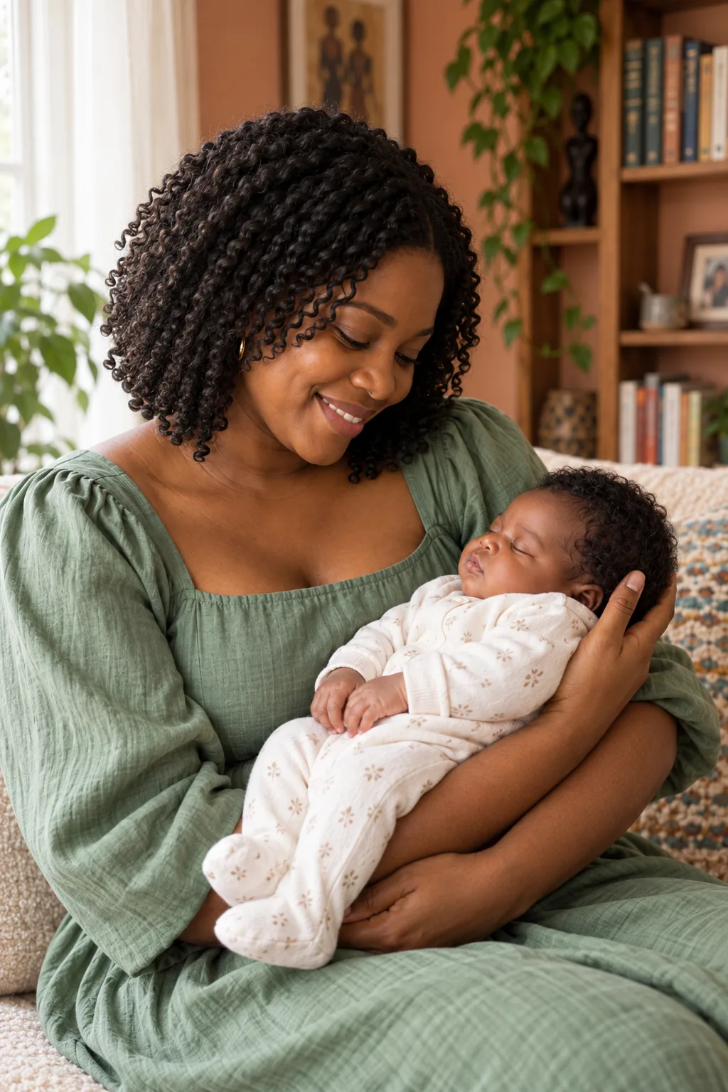 Ada holding her daughter close, fictional sample photograph