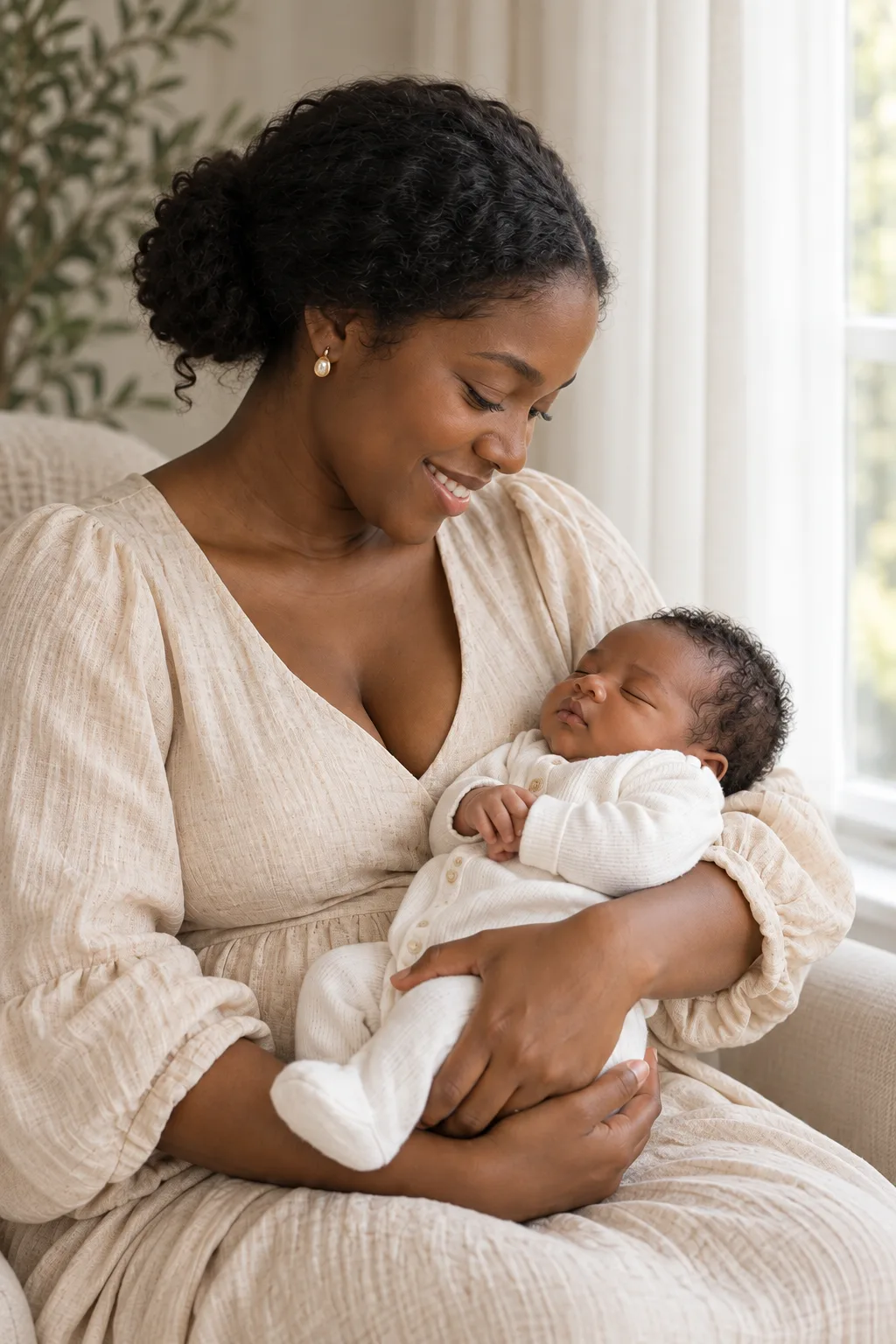Funmi holding her daughter close, fictional sample photograph