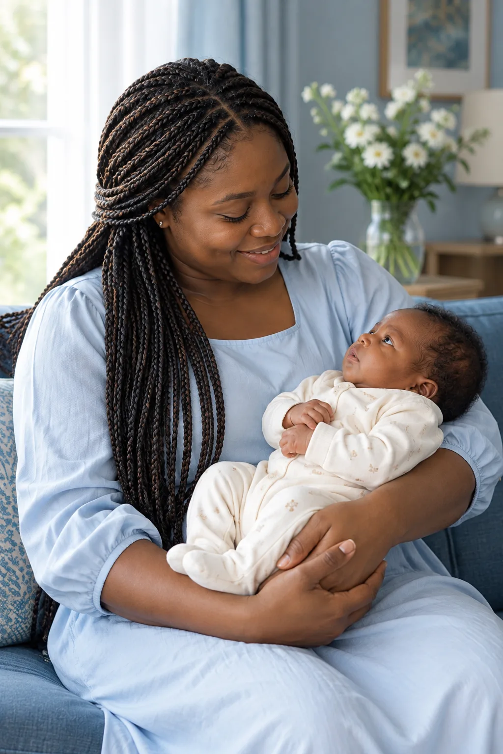 Chidinma holding baby Chisom, fictional sample photograph