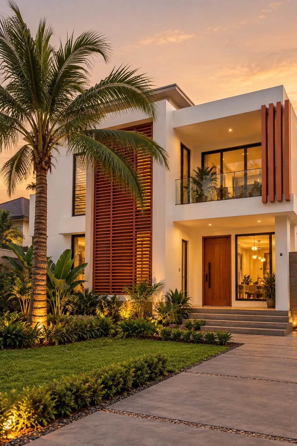 The finished house at golden hour, fictional sample photograph