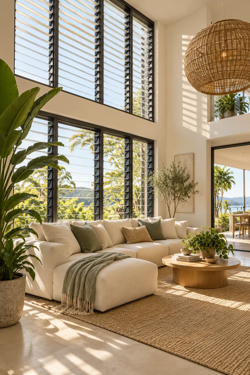 The double-height living room, fictional sample photograph