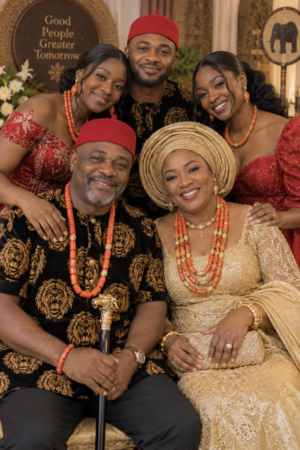 The celebrant with her husband and children, fictional sample photograph