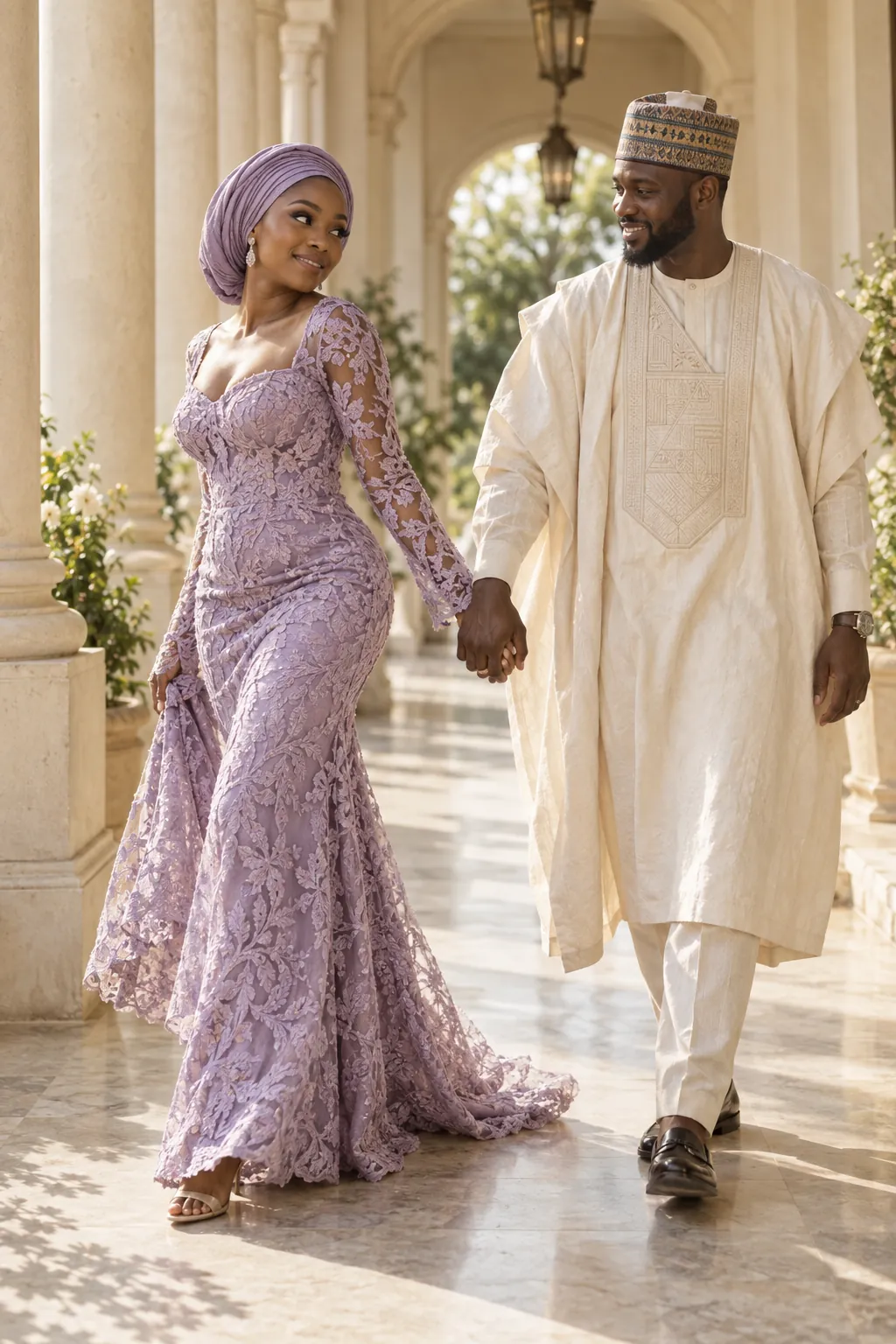 The couple walking hand in hand, fictional sample photograph